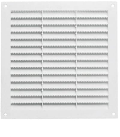 Rechthoekig ventilatierooster 230 x 230 mm met muggennet en insectenbescherming - Wit kunststof