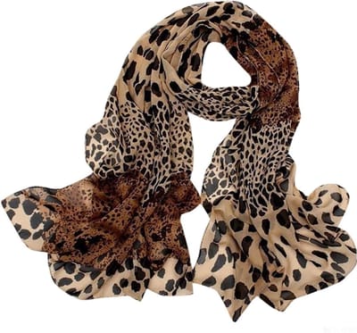 Chiffon Sjaal voor Dames met Luipaardprint, 160 x 50 cm, Zacht en Licht, Beige en Bruin, Modeaccessoire voor Elke Gelegenheid