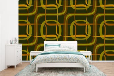 Behang - Fotobehang Jaren 70 - Retro - Groen - Breedte 385 cm x hoogte 240 cm