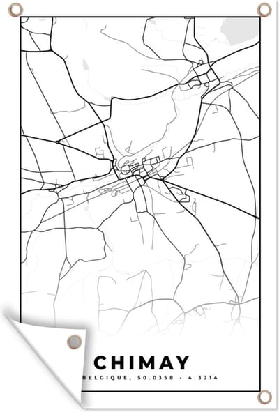 Muurdecoratie België – Chimay – Stadskaart – Kaart – Zwart Wit – Plattegrond - 120x180 cm - Tuinposter - Tuindoek