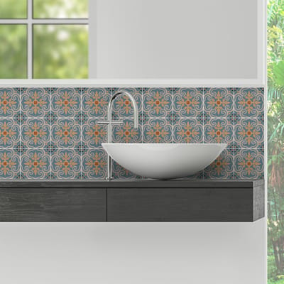 Zelfklevende tegelmuurstickers voor keuken en badkamer - 9 tegelstickers, Azulejos Achilla design - 9 stickers, 10x10cm