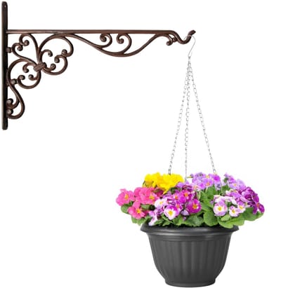 Hangpot + Muurhaak Como - antraciet - D25 cm - kunststof - ijzer - tuinaccessoires