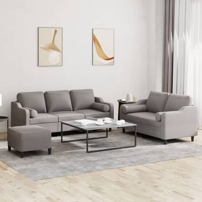 vidaXL - 3-delige - Loungeset - met - kussens - stof - taupe