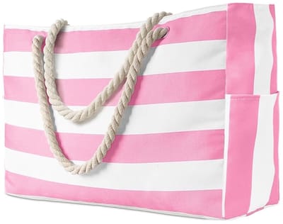 Strandtas - Streep Roze | 52 x 34 x 15 cm | Canvas / Polyester | Schoudertas/Shopper | Fashion Favorite