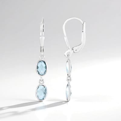 Cavill - Zilveren Oorbellen met 1,98 ct Hemelblauwe Topaas - 925 Sterling Zilver - Platina Afwerking - Ovale Dambordslijpsel - Elegante Dames Sieraden
