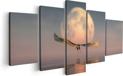 Artaza Canvas Schilderij Vijfluik Adelaar boven het Water bij de Maan - 100x50 - Foto Op Canvas - Canvas Print