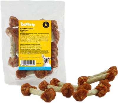 Boomy – Hondensnacks - Hondensnoepjes - Hondenkoekjes - Rijst botjes met kip – 3 x 100g