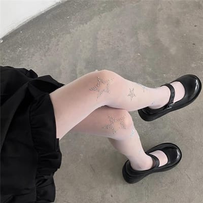 Y2K Diamant Ster Kousen Strass Bling Sexy Dames Panty Kousen Dijhoog Kousen Jk Lolita Cosplay Ondergoed Panty Kousen One Size gray