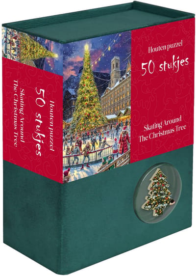 Houten kerstpuzzel - Schaatsen rond de kerstboom [Skating around the Christmas Tree] - 50 puzzelstukjes 13,5×12cm (b×h) - Tucker's Fun Factory - Legpuzzel