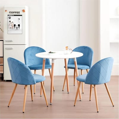 Eetkamerset 5-delig - Ronde tafel - Ruimtebesparend wonen - Fluwelen comfort - 80 x 80 x 75 cm - Blauw wit