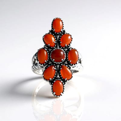 Cavill - Zilveren ring met rode onyxen 3 915 ct - 925 sterling zilver geoxideerd - Geometrisch design - Statement ring - Elegant & Braziliaans