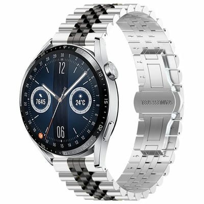 By Qubix - Stalen band - Zilver / zwart - geschikt voor Huawei Watch 5 - 46mm