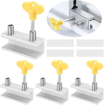 4 Stukken Sliding Window Locks - Kindveiligheid - Beveiliging voor Schuiframen met Sleutel - Deurframe Veiligheidsloten - Verstelbare Aluminium Raamslot Kinderslot Antidiefstal