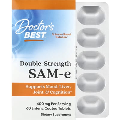 Doctor's Best, SAM-e, Dubbele Sterkte, 400 mg, 60 maagsapresistente tabletten