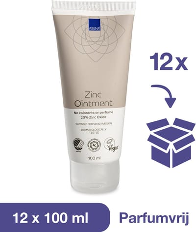 Abena Zinkzalf Voordeelverpakking - Ongeparfumeerd - 12 x 100 ml - 20% Zinkoxide - Zinkzalf Tube voor Volwassenen - Vegan