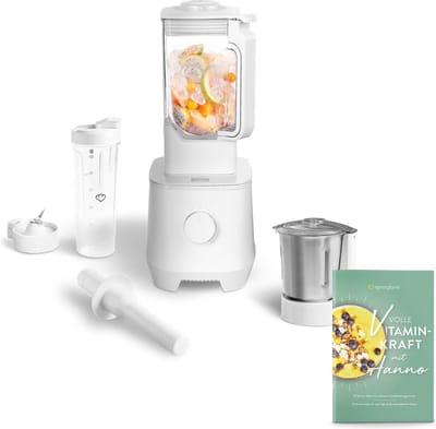 Springlane Power Blender Hanno 2000 W - 2,5 L Tritan Kan - Wit + Roestvrijstalen Mengkom en To Go Beker