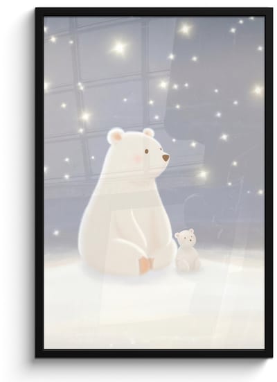 Poster in lijst - Fotolijst 60x90 cm - Posters - Ijsbeer - Sneeuw - Sterren - Blauw - Posterlijst zwart - Decoratie - Wanddecoratie woonkamer - Muurdecoratie slaapkamer