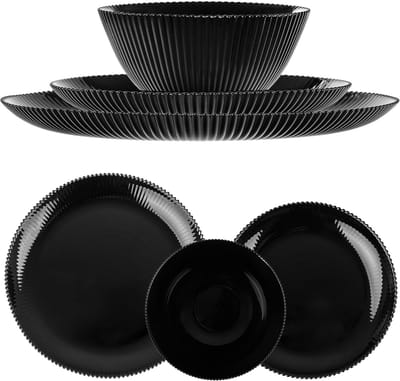 KADAX servies voor 1 persoon, 3-delig, zwart servies van opaalglas met soepkommen, dinerborden en dessertborden, vaatwasmachinebestendig (zwart)