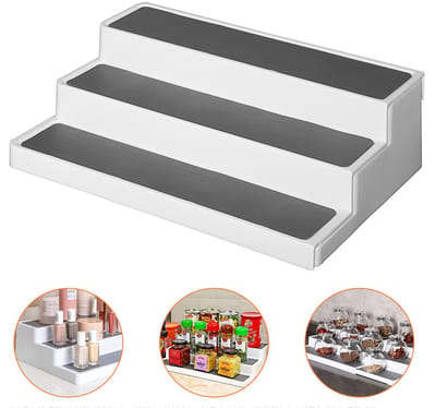 Kruidenrek Keuken - 3-Lagen Opbergrek - Verstelbaar - Uitschuifbaar Opbergrek - Keuken Organizer - 66 x 24.5 x 9cm - Wit