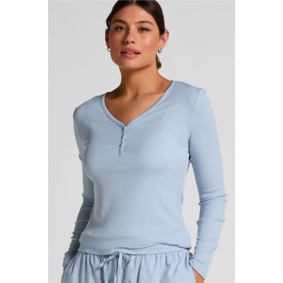 Hunkemöller Pyjamatop met lange mouwen Henley Blauw