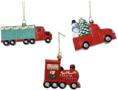 Decoris kersthanger voertuig kunststof glitter 14x6,5x11cm kerstboom.