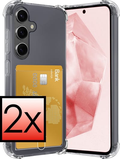 Hoesje - 2 Stuks - Geschikt voor Samsung Galaxy A35 - Met Pashouder en Kaarthouder - Telefoon Hoes Shockproof - Siliconen Case - Back Cover - Shock Proof - Pasjes Houder - Transparant