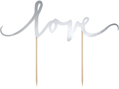 PARTYDECO - Taartdecoratie prikker "Love" glanzend zilver