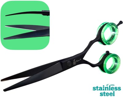Professionele Hondenschaar - Trimschaar Ergonomisch Krom - Vachtverzorging Pootverzorging voor Langharige Honden - Zwart/Groen