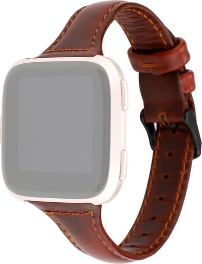 By Qubix - Compatible Fitbit bandje - geschikt voor Fitbit Versa 1 / 2 & Lite Lederen bandje - Bruin Smartwatchbandje bandje Armband Polsband Strap Band Watchband