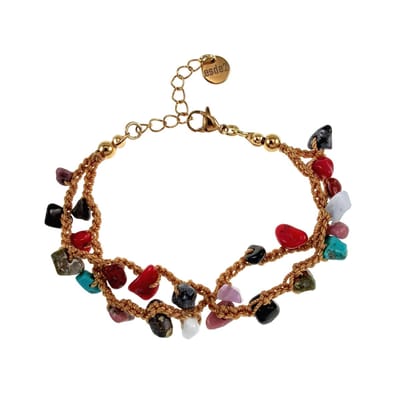 Unieke Boho Armband met Kleurrijke Edelstenen, Macramé Amband Dames - Verstelbaar 16-19cm – Handgemaakt door esde2