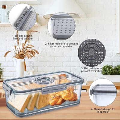 Famanu - Broodtrommel timing broodtrommel plastic opbergbakken met deksels opbergmand brooddoos keukenbak tijdregistratie broodopslag stapelbare koelkastorganizer opbergdoos | Luxe opberger, modern design voor keuken en dagelijks gebruik