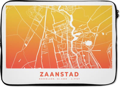 Laptophoes 14 inch - Stadskaart - Zaanstad - Geel - Oranje - Laptop sleeve - Binnenmaat 33x23 cm - Zwarte achterkant