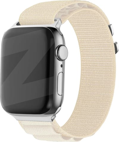 Bandz Nylon loop bandje 'Alpine' - geschikt voor Apple Watch Series 1/2/3/4/5/6/7/8/9/10/11/SE/SE2/SE3 - outdoor bandje geschikt voor iWatch - kleine maat: 38 / 40 / 41 / 42mm - sterrenlicht/starlight