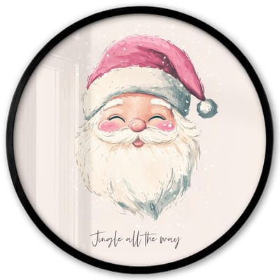 Poster in lijst Rond - Fotolijst 40x40 cm - Posters - Kerstman - Kerst - Quote - Beige - Ronde posterlijst zwart - Decoratie - Wanddecoratie woonkamer - Kerstdecoratie voor binnen - Kerstversiering - Kerstmis versiering in huis - Kerstaccessoires