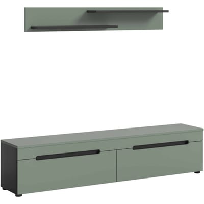 Canu Lowboard + Wandplank staand-hangend Smoke Green NB Basaltgrijs NB Abs. Smoke Green NB - 33x170x38cm