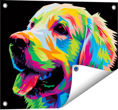 Gards Tuinposter Kleurrijke Hond - Abstract - 50x40 cm - Tuindoek - Tuindecoratie - Wanddecoratie buiten - Tuinschilderij