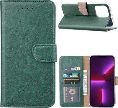 Hoesje Geschikt voor iPhone 14 Pro portemonnee Bookcase – Groen