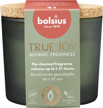 6 stuks Bolsius geurglas met kurk Botanic Freshness geurkaarsen 66/83 (21 uur) True Joy