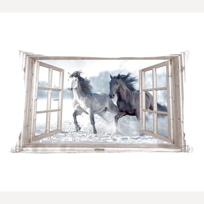 Sierkussens - Kussentjes Woonkamer - 60x40 cm - Doorkijk - Paarden - Winter - Dieren - Natuur - Wit