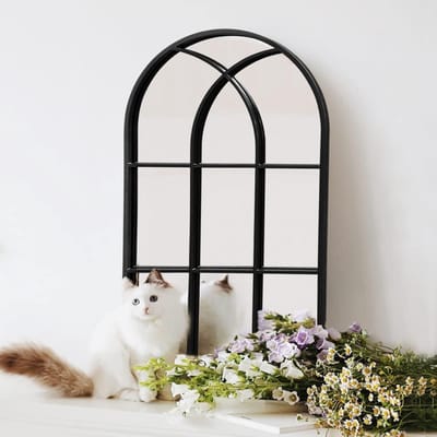 Boogvormige Wandspiegel 50x70 cm met Zwart IJzeren Frame - Decoratieve Badkamer- en Woonkamerspiegel