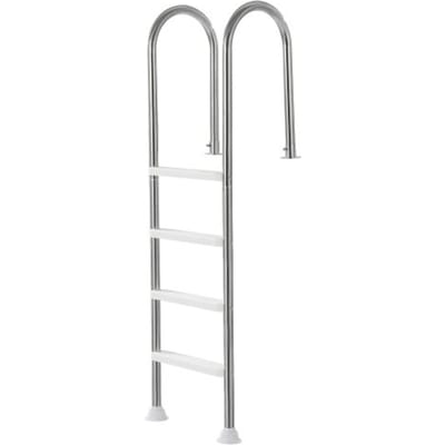VEVOR zwembadladder, 4-trede trap met dubbele leuning, roestvrijstalen zwembadinstap, draagvermogen van 120 kg, voor 137 cm inbouwzwembaden met gemonteerd dekbord binnen en buiten
