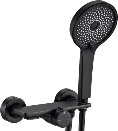 Auralum Max Badkraan Set - Waterval & 5-functie Handdouche (Regen/Massage/Boost) - 2-in-1 Cartouche - Zwart