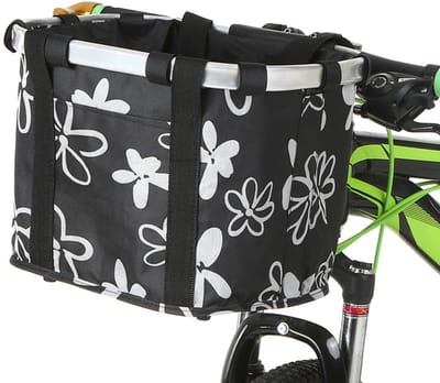 Hondenmand fiets voorop - Afneembare Fietsmand voor aan het Stuur - Opvouwbaar - Hondenmand Fiets - Stuurtas - Boodschappenmand - Universeel voor MTB & Stadsfiets - Waterproof Oxford - Zwart met Bloemenprint - Fietsaccessoires