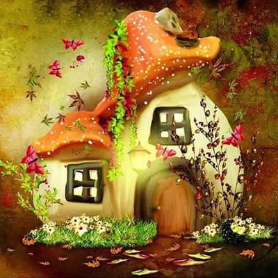 5D DIY Diamond Painting Paddestoelhuis Borduren Kruissteek Strass Mozaïek Home Decor 30X30CM beige