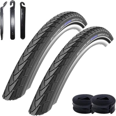 Dikke Fietsbanden Set 2x 26 inch (50-559) Lichtzwarte Anti-Lek Buitendekken met Binnenbanden en Bandenlichters