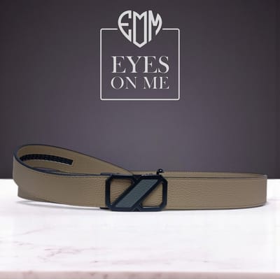 Beige Topgrain leren riem zonder gaatjes met automatische gesp voor heren (Model 8021-GR)