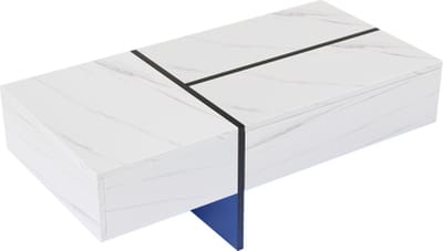 Hoogglans Salontafel Structuur Van Witte Marmerimitatie En Kleurpassende Tafel In Zwart Woonkamermeubel 100x50x34,5cm Met App-Gestuurd LED Verlichtingssysteem