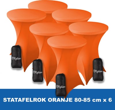 Statafelrok Oranje x 6 – 2 jaar garantie met Opbergtas - ∅ 80-85 x 110 cm - Statafelhoes - Koningsdag / Feest / Horeca - Luxe Extra Dikke Stretch Sta Tafelrok voor Statafel – Kras- en Kreukvrije Hoes