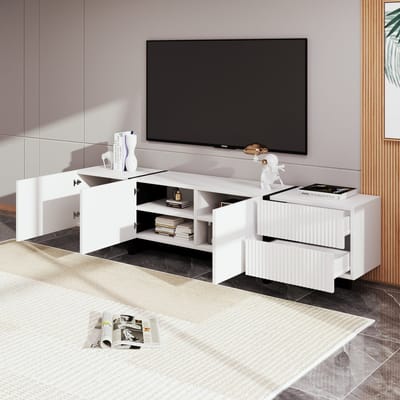DESMIU Tv Meubel - Met 3 Deuren En 2 Lades - Ruime Opbergruimte Voor Woonkamer En Mediaruimte - MDF En Spaanplaat - 190x35x45 Cm - Zwart Wit
