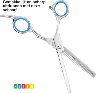 *** Professionele uitdunschaar - Effileerschaar - kapper - haren - rechtshandig - RVS - Schaar - Blauw - Haar - Knippen - Kapper - Premium kappers Schaar - ergonomisch - van Heble® ***